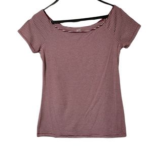 Old Navy Burgundy & White Striped Off The Shoulder Top